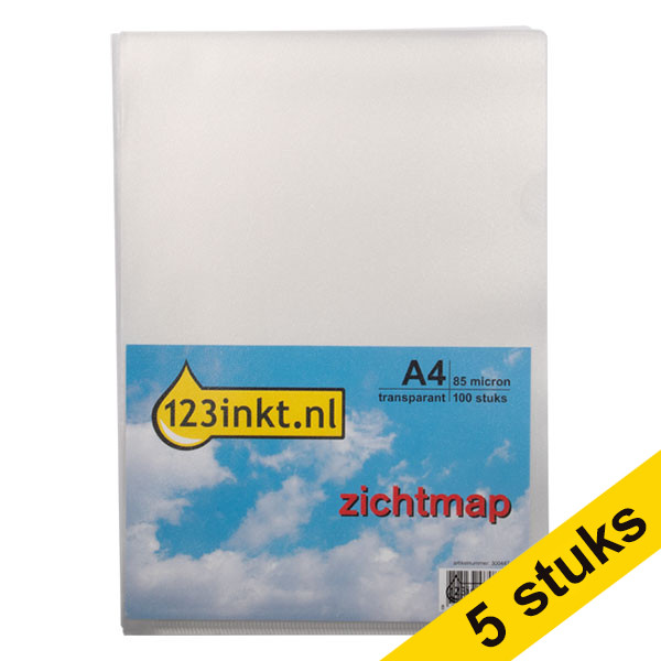 Aanbieding: 5x 123inkt zichtmap transparant A4 85 micron (100 stuks)  301212 - 1