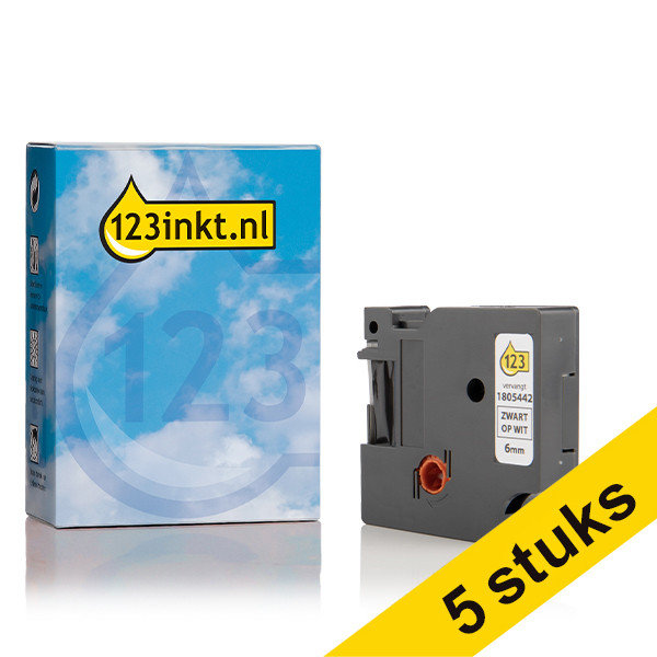 Aanbieding: 5x Dymo 1805442 IND Rhino tape permanent polyester zwart op wit 6 mm (123inkt huismerk) 1805442C 650595 - 1
