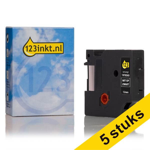 Aanbieding: 5x Dymo 1978365 tape wit op zwart 12 mm (123inkt huismerk) 653087 - 1