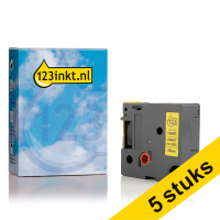 Aanbieding: 5x Dymo S0718090 / 18491 IND Rhino tape flexibel nylon zwart op geel 19 mm (123inkt huismerk) 650612