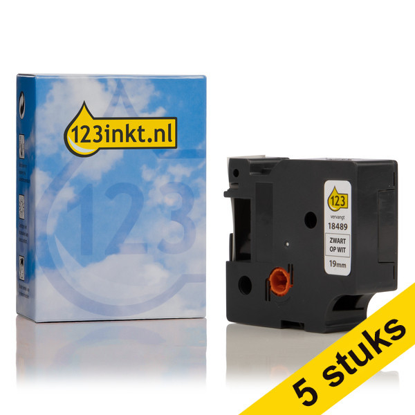 Aanbieding: 5x Dymo S0718120 / 18489 IND Rhino tape flexibel nylon zwart op wit 19 mm (123inkt huismerk) 650578 - 1