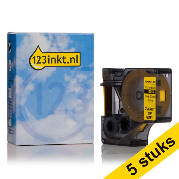 Aanbieding: 5x Dymo S0718310 / 18056 IND Rhino tape krimpkous zwart op geel 12 mm (123inkt huismerk) S0718310C 650580 - 1