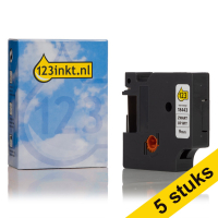 Aanbieding: 5x Dymo S0718580 / 18443 IND Rhino tape vinyl zwart op wit 9 mm (123inkt huismerk) S0718580C 650572