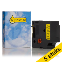 Aanbieding: 5x Dymo S0720980 / 53718 tape zwart op geel 24 mm (123inkt huismerk) S0720980C 650602