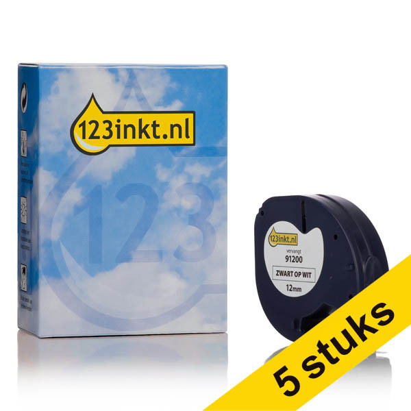 Aanbieding: 5x Dymo S0721510 / 91200 tape wit papier 12 mm (123inkt huismerk) 653098 - 1