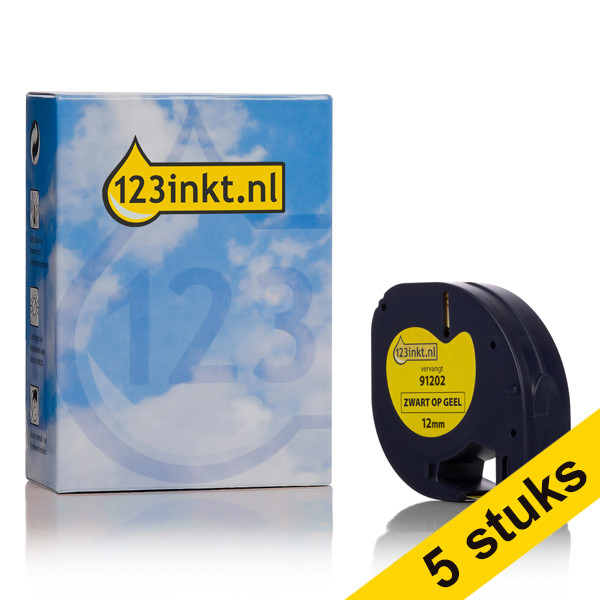 Aanbieding: 5x Dymo S0721620 / 91202 plastic tape geel 12 mm (123inkt huismerk)  650534 - 1