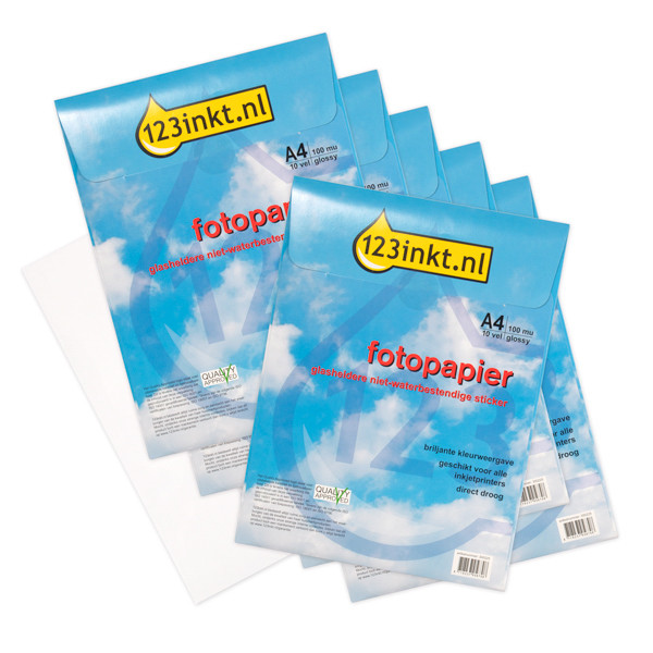 Aanbieding:  6x 123inkt fotopapier sticker PVC A4 transparant (10 stickers)  300343 - 1