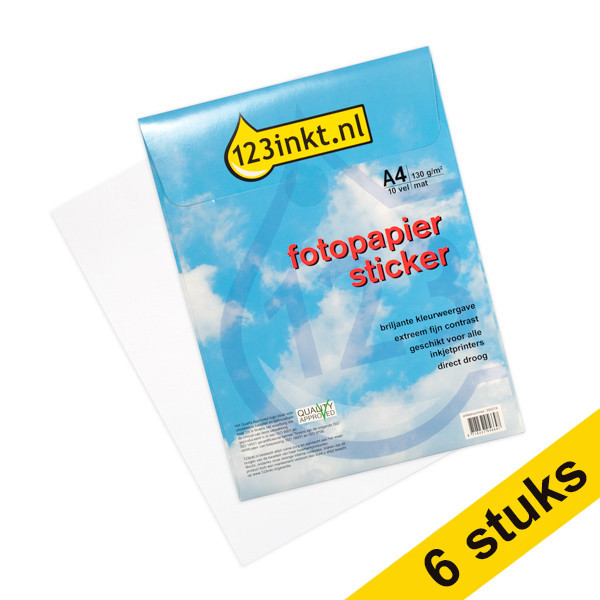 Aanbieding: 6x 123inkt fotopapier sticker mat A4 wit (10 stickers) 300345 - 1