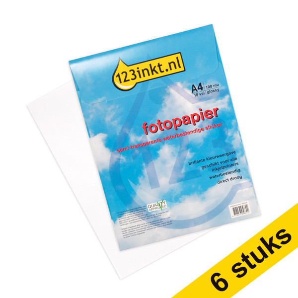 Aanbieding: 6x 123inkt fotopapier waterbestendige sticker A4 semi-transparant (10 sticker)  300342 - 1