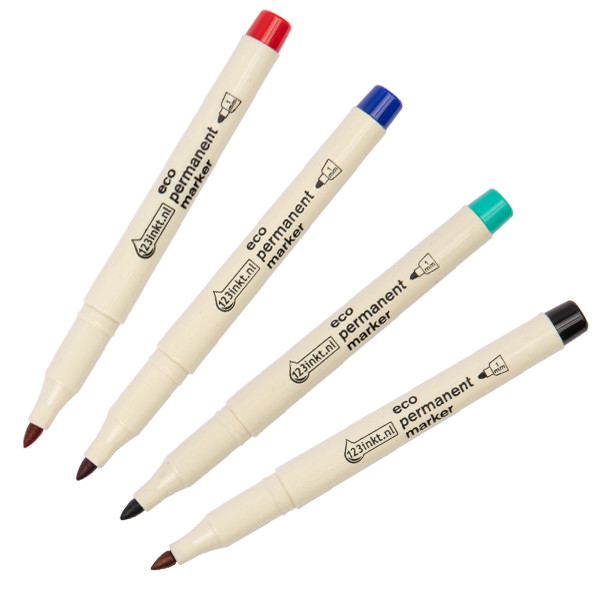 Aanbieding: Set 123inkt eco permanent markers zwart/rood/blauw/groen (1 mm rond)  390610 - 1