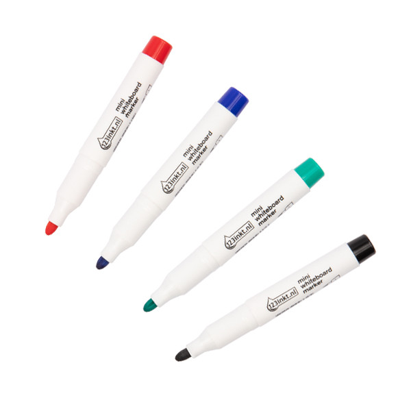 Aanbieding: Set 123inkt mini whiteboard markers zwart/rood/blauw/groen (1 mm rond)  390574 - 1