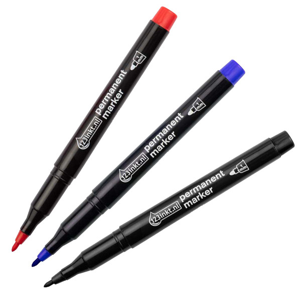 Aanbieding: Set 123inkt permanent markers zwart/rood/blauw (1 mm rond)  301193 - 1