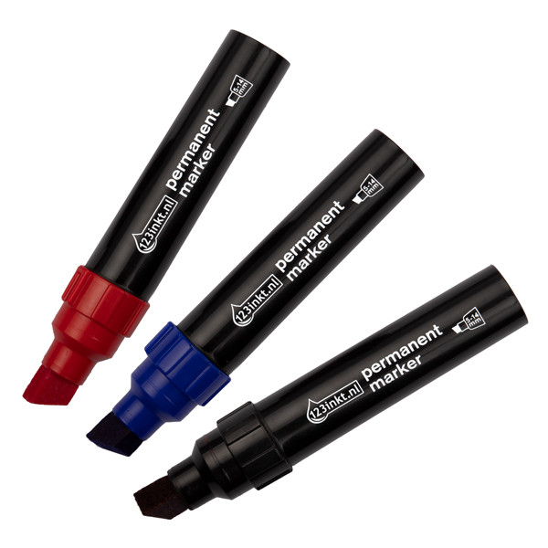 Aanbieding: Set 123inkt permanent markers zwart/rood/blauw (5 - 14 mm beitel)  301192 - 1