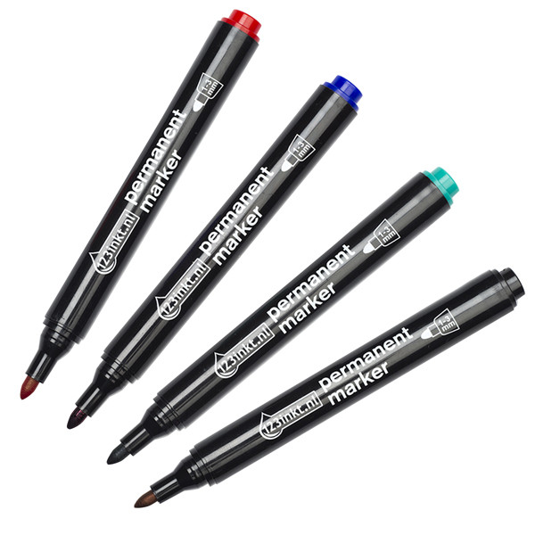 Aanbieding: Set 123inkt permanent markers zwart/rood/blauw/groen  300197 - 1