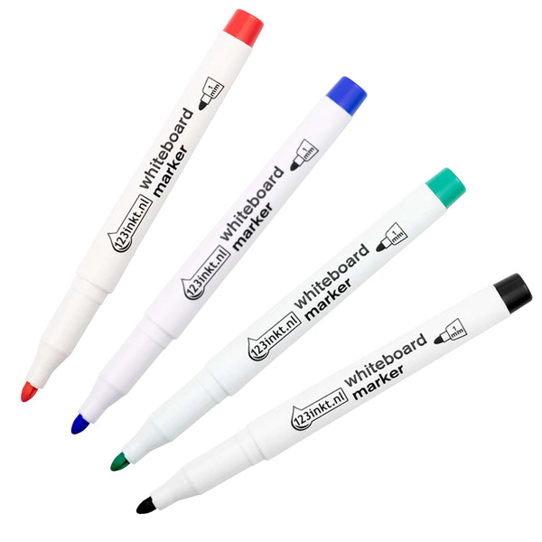 Aanbieding: Set 123inkt whiteboard markers zwart/rood/blauw/groen (1 mm rond) 301185 - 1