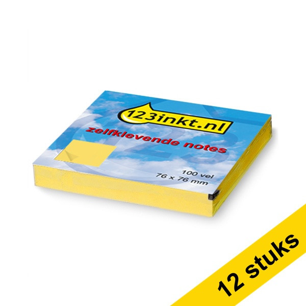 Gele Note Aanbieding: 12x 123inkt zelfklevende notes geel 76 x 76 mm 123inkt.nl