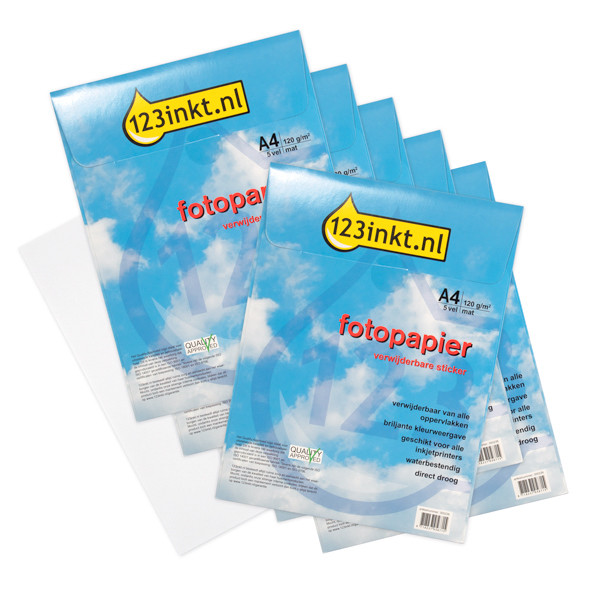 Aanbieding 123inkt fotopapier verwijderbare textielsticker A4 wit: 5 sets + 1 GRATIS (totaal 30 stickers)  300344 - 1
