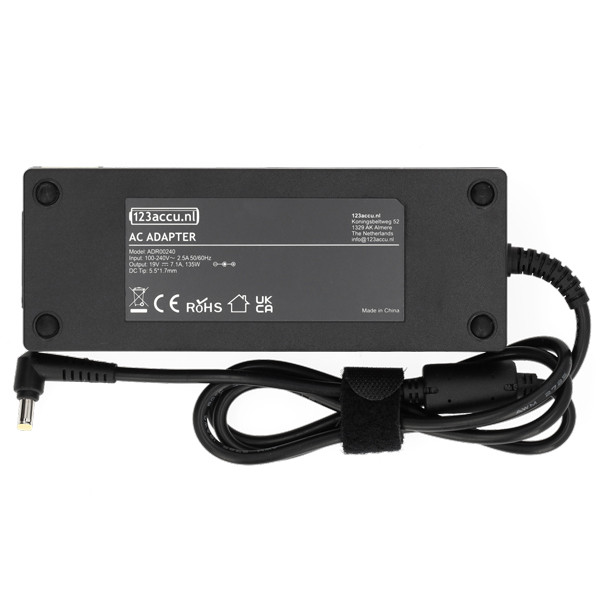 Acer adapter (19 V, 7.1 A, 135 W, 123accu huismerk) 25.T3MM2.001 25.T6WM5.001 25.T6WM5.003 25.T6YM2.001 25.T7HM2.001 ADR00240 - 2