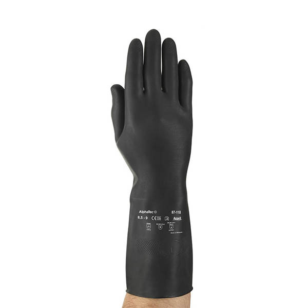 Ansell AlphaTec 87-118 natuurrubberen handschoen zwart maat 7,5/M (12 paar) 18607008 SSA07003 - 1