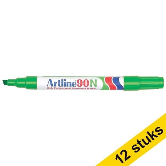Aanbieding: 12x Artline 90 permanent marker groen (2 - 5 mm beitel) 360640 - 1