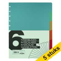 Aanbieding: 5 x Atoma plastic tabbladen A4 gekleurd met 6 tabs (11-gaats met T-vorm)