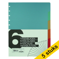 Aanbieding: 5 x Atoma plastic tabbladen A4 gekleurd met 6 tabs (11-gaats met T-vorm) 405363