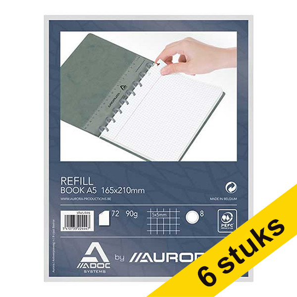 Aanbieding: 6x Aurora Adoc vulling voor schrift A5 geruit 5 mm 72 vel 330113 - 1