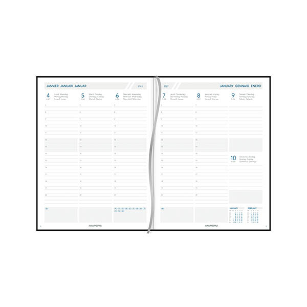 Aurora Business Florence weekagenda met halfuurindeling 2027 bordeaux (1 week per 2 pagina's) 6-talig 440173 - 2