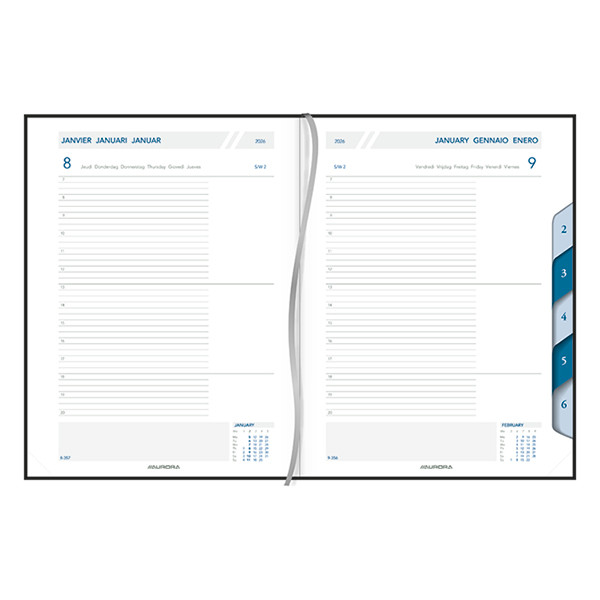 Aurora Largo de Luxe Florence dagagenda met uurindeling 2026 blauw (1 dag per pagina) 6-talig 330135 - 2