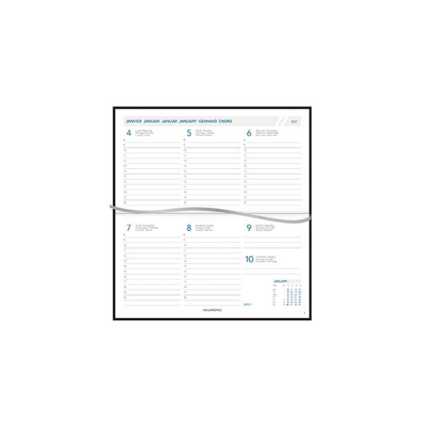 Aurora Novoplan Florence weekagenda met uurindeling 2027 zwart (1 week per 2 pagina's) 6-talig 440130 - 2