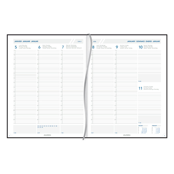 Aurora Plan-A-Week Florence weekagenda met kwartierindeling 2026 rood (1 week per 2 pagina's) 7-talig 330133 - 2