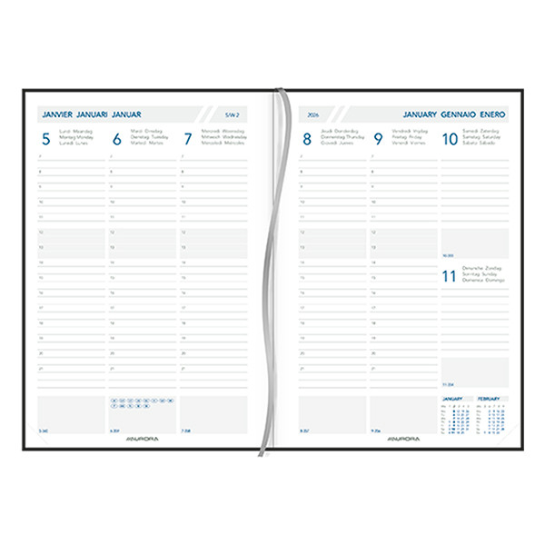 Aurora Universe Florence weekagenda met uurindeling 2026 blauw (1 week per 2 pagina's) 6-talig 330142 - 2
