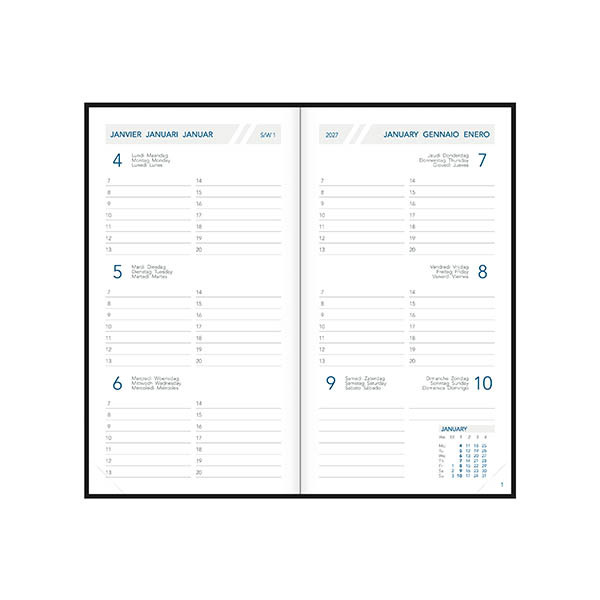 Aurora Visuplan Luna weekagenda met uurindeling 2027 blauw (1 week per 2 pagina's) 6-talig 440158 - 2