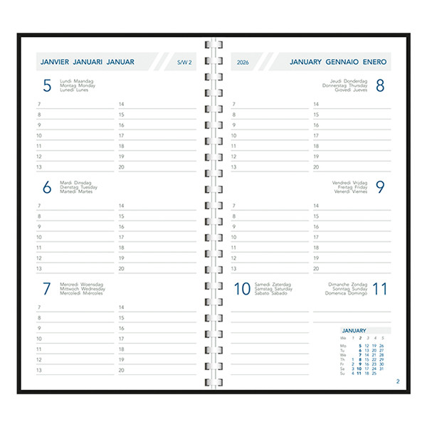 Aurora Visuplan Perl Seta weekagenda met uurindeling 2026 bordeaux (1 week per 2 pagina's) 6-talig 330164 - 2