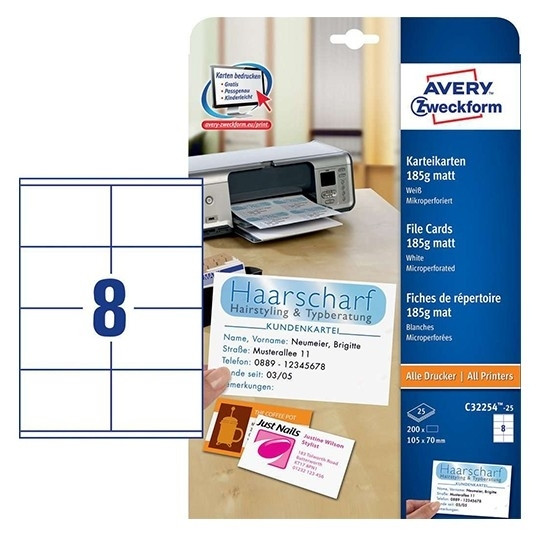 Avery A7 Zweckform C32254-25 systeemkaart wit 105 x 70 mm (200 stuks) C32254-25 212794 - 1