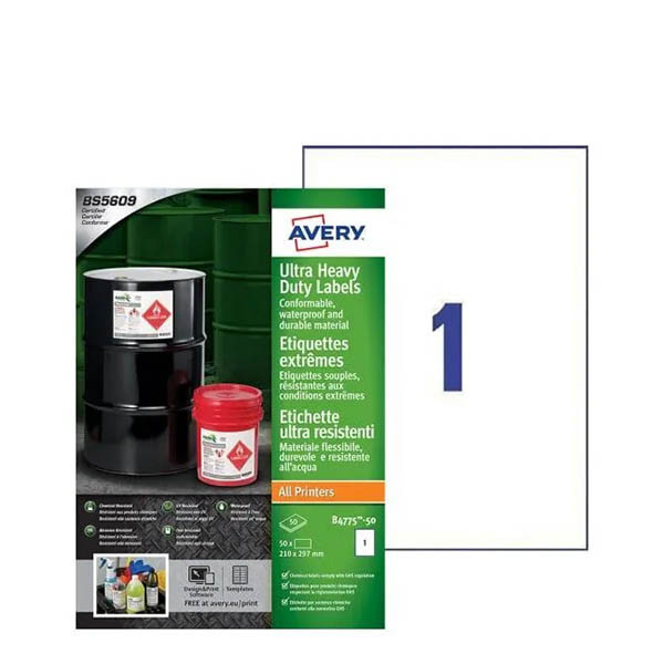 Avery B4775-50 ultra-resistente etiketten 209 x 291 mm (50 etiketten) 298400 - 1