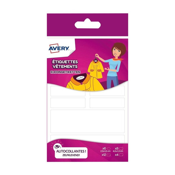 Avery ETVET36 textieletiketten 45 x 13 mm wit (36 etiketten) ETVET36 212804 - 1