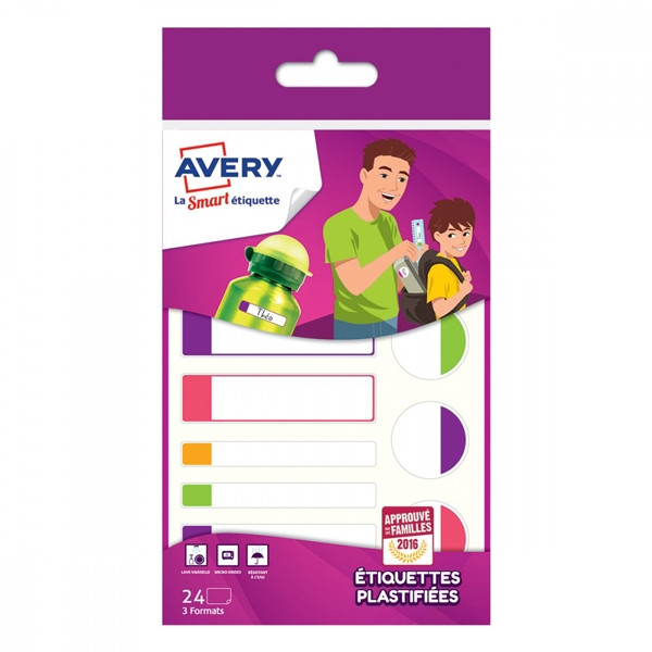 Avery Family APFLUO24 gelamineerde etiketten assorti fluor kleuren (24 stuks) APFLUO24 212801 - 1