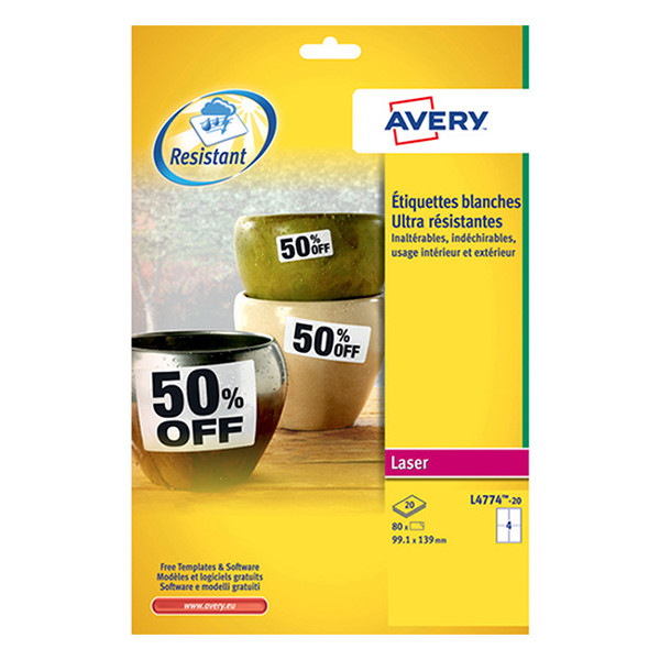 Avery L4774-20 weerbestendige etiketten A4 99,1 x  139 mm wit (80 etiketten) L4774-20 212432 - 1