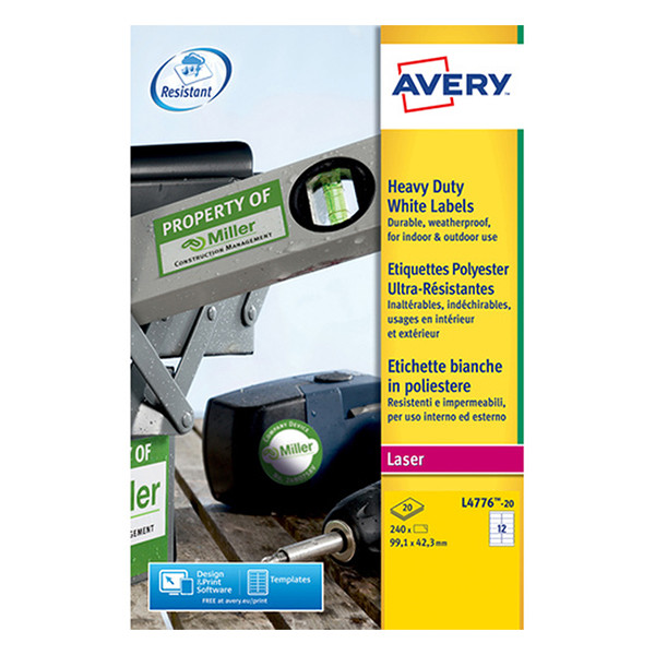 Avery L4776-20 weerbestendige etiketten A4 99,1x 42,3 mm wit (240 etiketten) L4776-20 212428 - 1