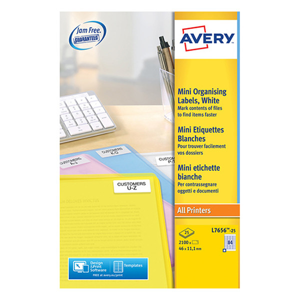 Avery L7656-25 universele etiketten A4 46 x 11,1 mm wit (2.100 etiketten) L7656-25 212096 - 1