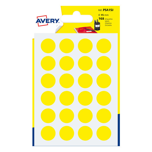 Avery PSA15J markeringspunten Ø 15 mm geel (168 etiketten) AV-PSA15J 212719 - 1