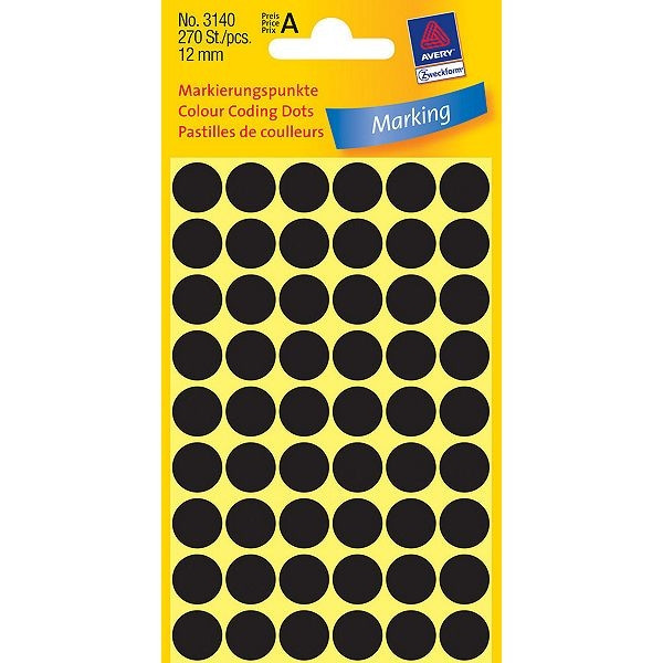 Avery Zweckform 3140 markeringspunten Ø 12 mm zwart (270 etiketten) 212340 - 1