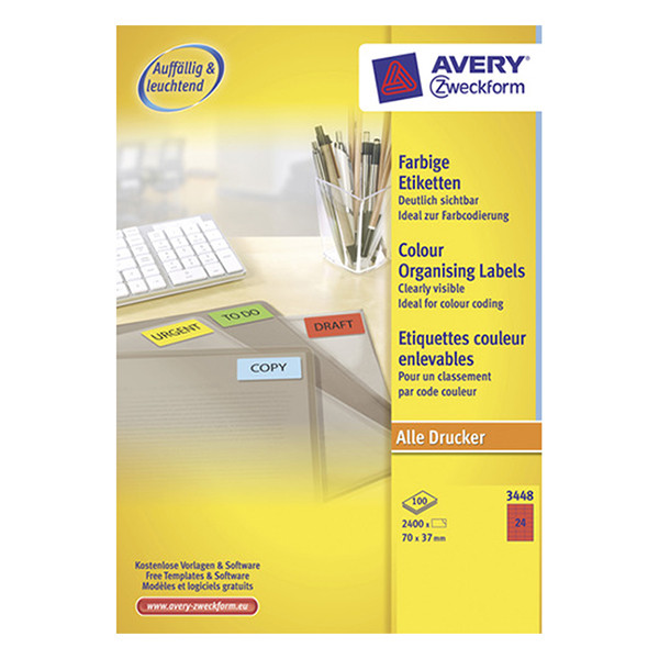 Avery Zweckform 3448 universele etiketten A4 70 x 37 mm rood (2.400 etiketten) 3448 212076 - 1