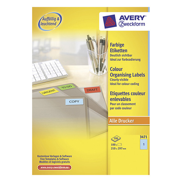 Avery Zweckform 3471 universele etiketten A4 210 x 297 mm blauw (100 etiketten) 3471 212248 - 1