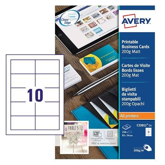 mooi blad behuizing Avery Zweckform C32011-10 visitekaarten mat wit 85 x 54 mm (100 stuks)  Avery 123inkt.nl