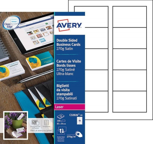 Avery Zweckform C32026-10 visitekaarten zijdeglans mat wit 85 x 54 mm (100 stuks) C32026-10 212790 - 1