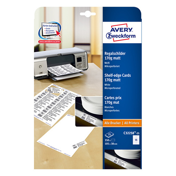 Avery Zweckform C32258-25 schapkaarten wit 38 x 105 mm (350 stuks) C32258-25 212795 - 1
