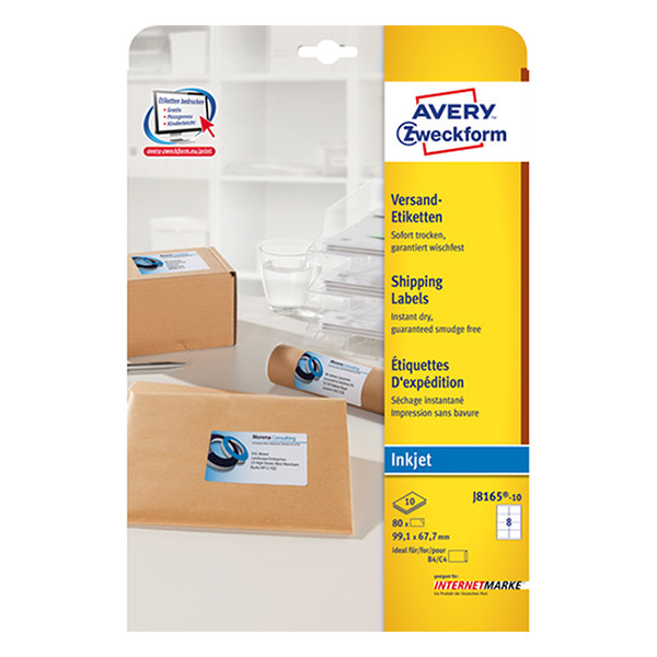 Avery Zweckform J8165-10 verzendetiketten A4 99,1 x 67,7 mm wit (80 etiketten) J8165-10 212627 - 1