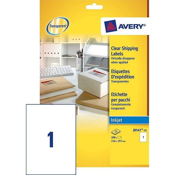 Avery Zweckform J8567-25 transparante verzendetiketten 210 x 297 mm (25 etiketten) J8567-25 212624 - 1